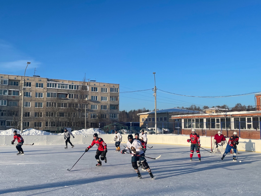 В деревне Горбунки состоялся товарищеский матч по хоккею на муниципальном катке